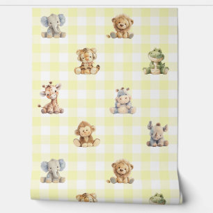 Safari Dieren Speelgoed Geel Plaid Baby Kwekerij Behang