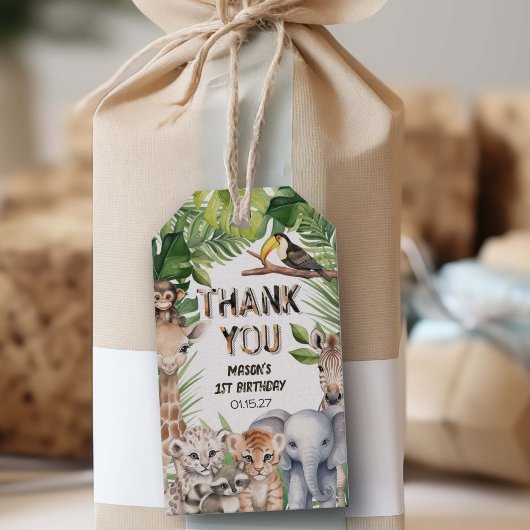 Safari Dieren Thema Wild Een verjaardag dank u Cadeaulabel