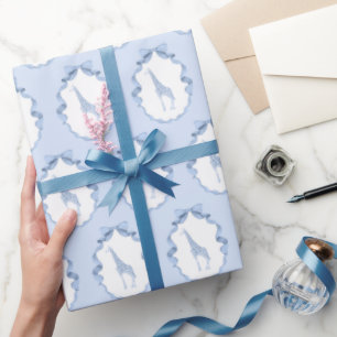 Safari Dieren Toile de Jouy Dusty Blue Cadeaupapier