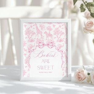 Safari dieren Toile de Jouy Roze Baby's zijn schat Poster