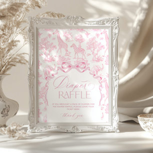 Safari dieren Toile de Jouy Roze Luier Raffle Poster