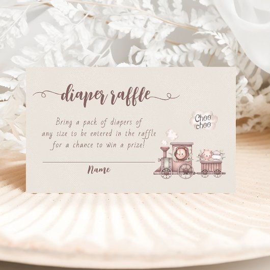 Safari Dieren Train Baby shower Luier Raffle Informatiekaartje