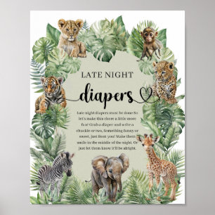 Safari dieren Tropische Late Night Luiers spel Poster