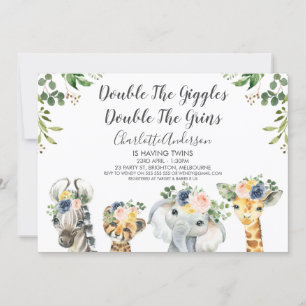Safari Dieren Tweeling Baby Shower Uitnodiging
