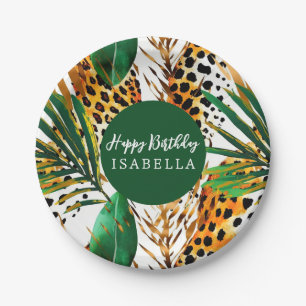 Safari Dieren Vacht Prints & Palmbladeren Boho Papieren Bordje