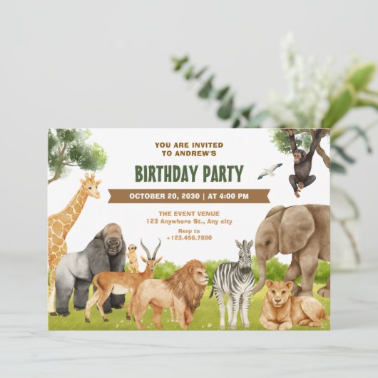 Safari dieren verjaardag kaart (Staand voorkant)