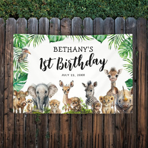 Safari Dieren Verjaardagsfeestje Spandoek