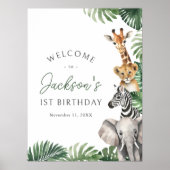 Safari Dieren Verjaardagsfeestje Welkomstbord Poster (Voorkant)