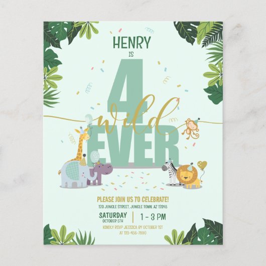 Safari Dieren Vier Wilde Budget Verjaardag (Voorkant)