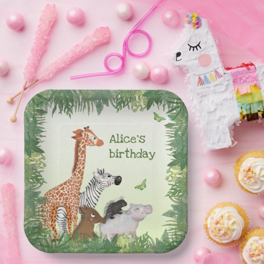 Safari dieren vierkant verjaardagsfeestje bord (Feest)