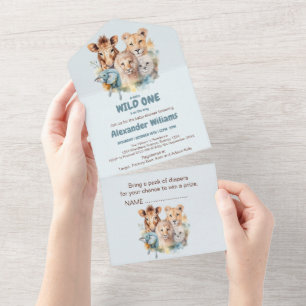 Safari Dieren Wild Eén Baby shower All In One Uitnodiging