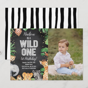 Safari Dieren Wild Een Verjaardag Zwart Foto Kaart