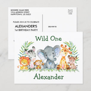 Safari Dieren Wild One 1e Verjaardagsuitnodiging Briefkaart