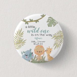 Safari Dieren Wild One Girl Baby shower Ronde Button 3,2 Cm