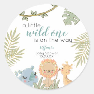 Safari Dieren Wild One Girl Baby shower Ronde Sticker