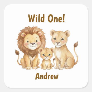 Safari Dieren Wild One Persoonlijke Naam Vierkante Sticker