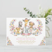 Safari Dieren Wilde Bloem Garden Girl Baby shower Kaart (Staand voorkant)
