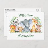 Safari Dieren Wilde Eén 1e Verjaardagsuitnodiging Briefkaart (Voorkant / Achterkant)