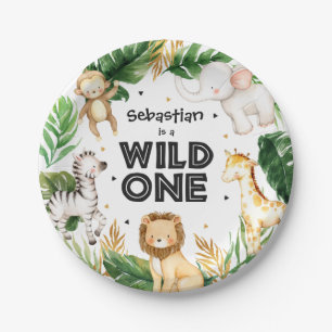 Safari Dieren Wilde Eén eerste verjaardag Papieren Bordje