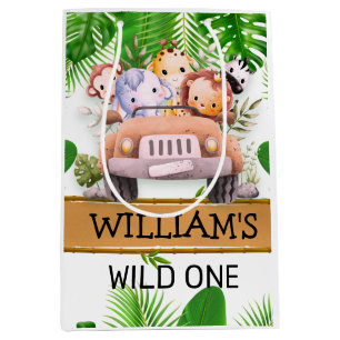 Safari Dieren Wilde Eén Verjaardag Medium Cadeauzakje