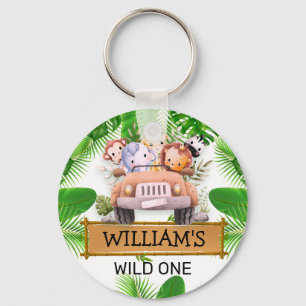 Safari Dieren Wilde Eén Verjaardag Sleutelhanger