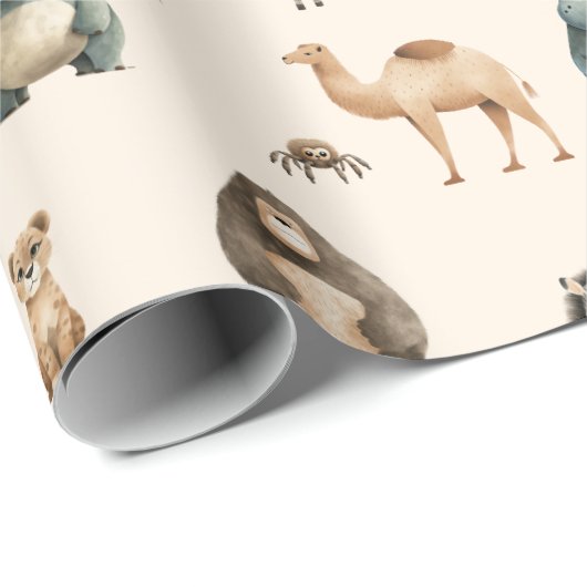 Safari Dieren Zebra Leeuw Camel Hippo Cadeaupapier (Rol Hoek)
