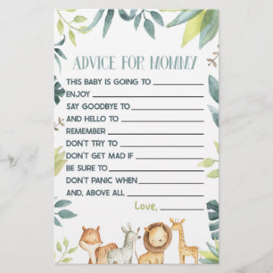 Safari Dierenadvies Baby shower Spelactiviteit Briefpapier