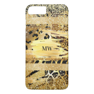 Safari dierenhuidpatroon glinstert glitter initiaa iPhone 8 plus / 7 plus hoesje