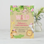 Safari dierenkind 1 eerste verjaardag uitnodiging. kaart (Staand voorkant)