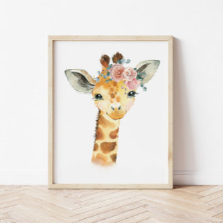 Safari Dierenkinderkamer Kunst, Waterverf Giraffe Poster