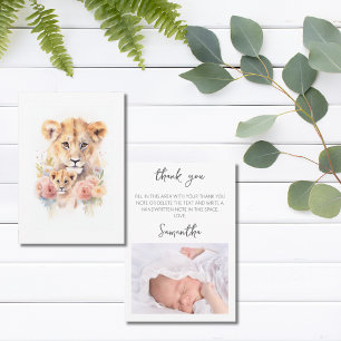 Safari Dierenleeuw Bloemen Moeder Baby shower Bedankkaart