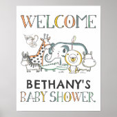 Safari Doodle Animals Baby shower Affiche de bienv (Devant)