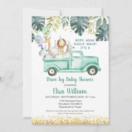Safari Drive By Baby shower Invitation (Devant)