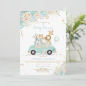 Safari Drive Par Baby shower Invitation Mint Flora (Debout devant)