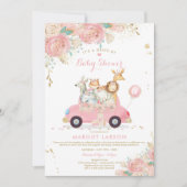 Safari Drive Par Baby shower Invitation Rose Flora (Devant)