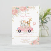 Safari Drive Par Baby shower Invitation Rose Flora (Debout devant)