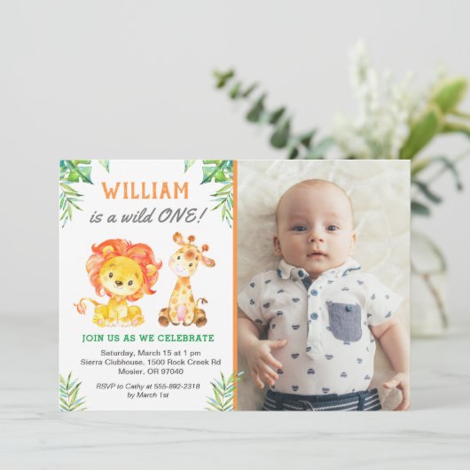 Safari Eerste Verjaardag Jongen Wild Een Oerwoud P Kaart (Staand voorkant)