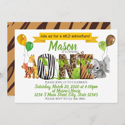 Safari eerste verjaardag kaart (Voorkant / Achterkant)