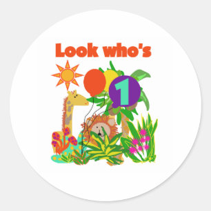 Safari Eerste Verjaardag Ronde Sticker