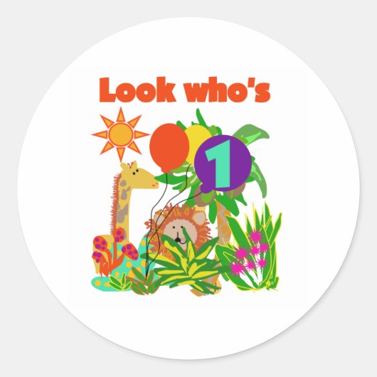 Safari Eerste Verjaardag Ronde Sticker (Voorkant)