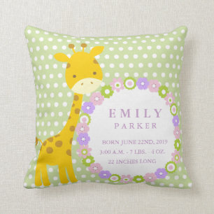 Safari Elephant Birth Announcement Stats Pillow Kussen