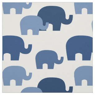 Safari Elephant Blue Silhouette Stof