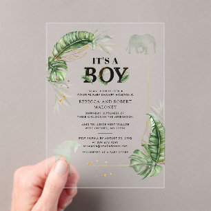 Safari Elephant Giraffe Boy Baby shower Acryl Uitnodigingen