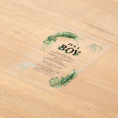 Safari Elephant Giraffe Boy Baby shower Acryl Uitnodigingen (Laagn)