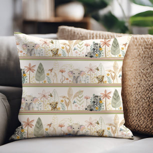 Safari Elephant Lion Zebra Oerwoud Foliage Baby Bo Kussen