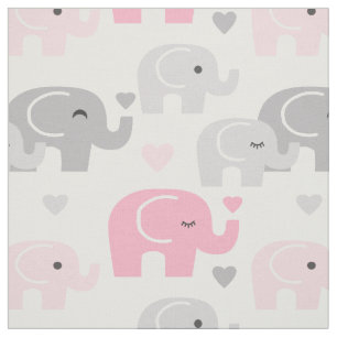 Safari Elephant Pink Grey Stof