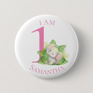Safari Elephant roze BIRTHDAY Button