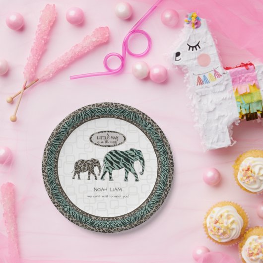 Safari Elephants Little Man Baby Zebra Shower Papieren Bordje (Feest)