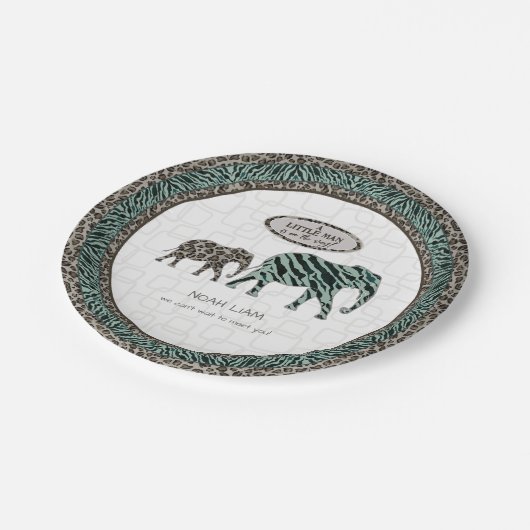 Safari Elephants Little Man Baby Zebra Shower Papieren Bordje (Gekanteld)