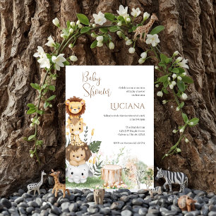Safari Espagnol Baby shower Invitation fille